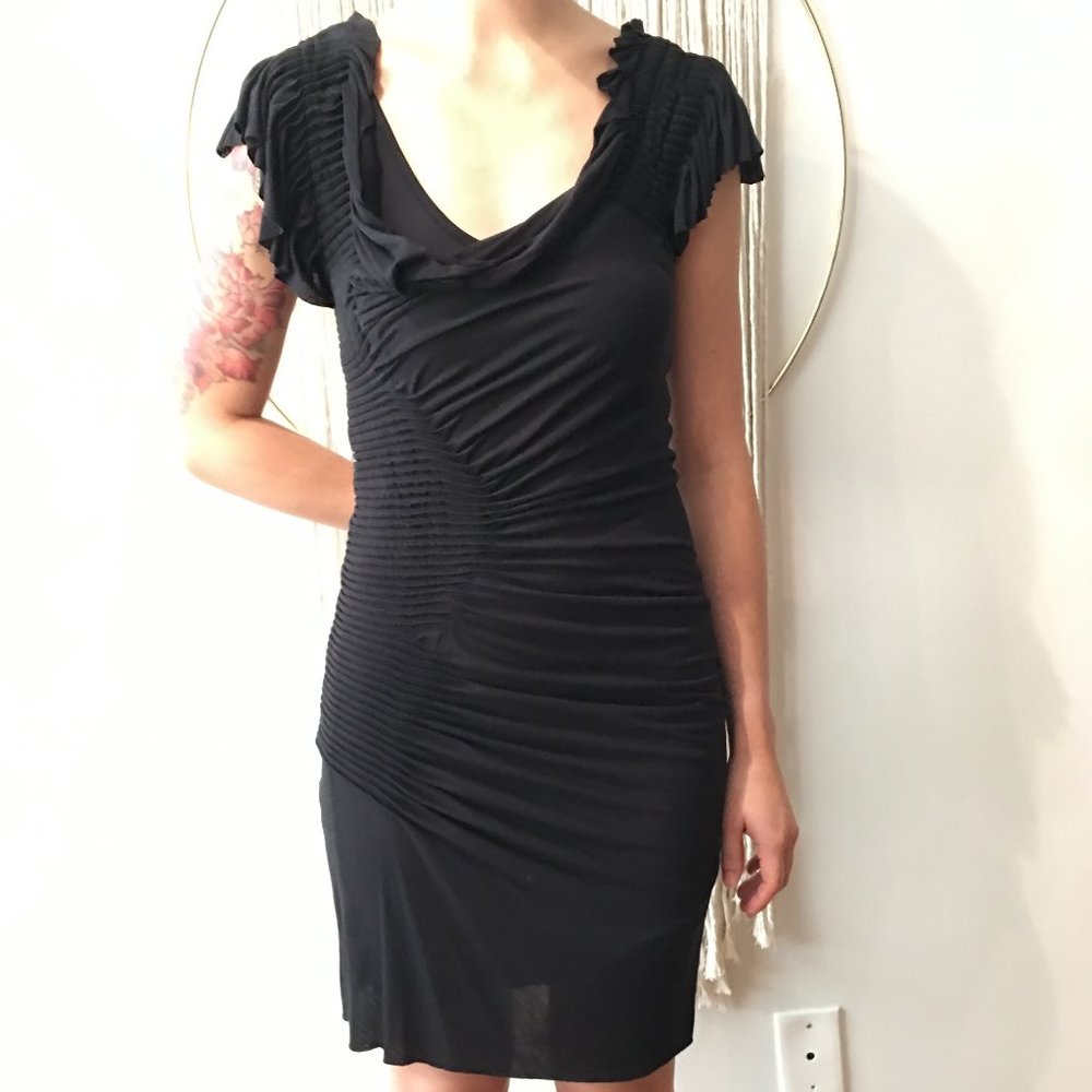 All Saints UK pintucked draped classic LBD dress